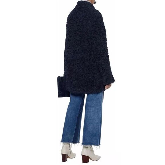 Iro Faux Shearling Piacie Jacket Oversized Navy Snap Front Heavy Pockets Size 38 - Picture 2 of 14